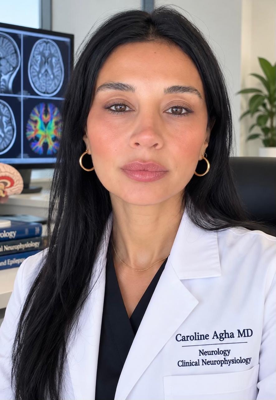 Dr. Caroline Agha, board-certified neurologist and clinical neurophysiologist, in her clinic